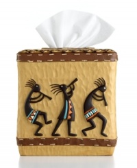 Revered by Native Americans, Kokopelli gives your bathroom an authentically Southwestern vibe. Saddle stitching frames the dancing deity on this dimpled tissue boutique. Revered by Native Americans, Kokopelli gives your bathroom an authentically Southwestern vibe. Saddle stitching frames the dancing deity on this dimpled tissue boutique.