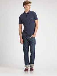 Seasonal favorite, in classic-fitting cotton, accented with contrast piping for an updated twist.Two-button placketChest patch pocketCottonMachine washImported Seasonal favorite, in classic-fitting cotton, accented with contrast piping for an updated twist.Two-button placketChest patch pocketCottonMachine washImported