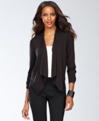 A sheer, snakeskin-printed back panel distinguishes INC's draped cardigan from the rest! Try it with a lacy tank underneath. (Clearance) A sheer, snakeskin-printed back panel distinguishes INC's draped cardigan from the rest! Try it with a lacy tank underneath. (Clearance)