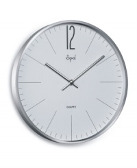 Streamline your day with the cool, clean design of this aluminum wall clock. Silvertone hands and a white dial offer sleek precision to suit any style of decor. With glass cover. Streamline your day with the cool, clean design of this aluminum wall clock. Silvertone hands and a white dial offer sleek precision to suit any style of decor. With glass cover.