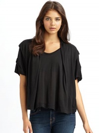 THE LOOKCrew necklinePullover styleDraped collar detailPleated short sleevesYoke underlayerTHE FITAbout 21 from shoulder to hemTHE MATERIAL90% modal/10% cashmereCARE & ORIGINDry cleanMade in Italy THE LOOKCrew necklinePullover styleDraped collar detailPleated short sleevesYoke underlayerTHE FITAbout 21 from shoulder to hemTHE MATERIAL90% modal/10% cashmereCARE & ORIGINDry cleanMade in Italy