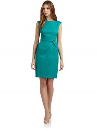 THE LOOKBateau neckCap sleevesBow accent with seam detail at waistFront and back Princess seamsBack zipper closureTHE FITAbout 37 from shoulder to hemTHE MATERIAL50% viscose/47% cotton/3% spandexFully linedCARE & ORIGINDry cleanMade in USA of imported fabricModel shown is 5'10 (177cm) wearing US size 4. THE LOOKBateau neckCap sleevesBow accent with seam detail at waistFront and back Princess seamsBack zipper closureTHE FITAbout 37 from shoulder to hemTHE MATERIAL50% viscose/47% cotton/3% spandexFully linedCARE & ORIGINDry cleanMade in USA of imported fabricModel shown is 5'10 (177cm) wearing US size 4.