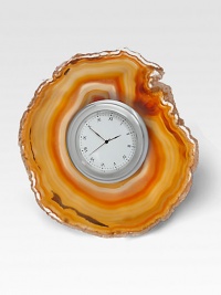 In ancient times, semi-precious agate was believed to bring pleasant dreams to its owners. Our Cele clock combines these natural, restful properties with elegant, modern design, making it perfect bedside table or living room accessory. 4.5 diam.Fabric easelAluminium hardwareAgateImported In ancient times, semi-precious agate was believed to bring pleasant dreams to its owners. Our Cele clock combines these natural, restful properties with elegant, modern design, making it perfect bedside table or living room accessory. 4.5 diam.Fabric easelAluminium hardwareAgateImported