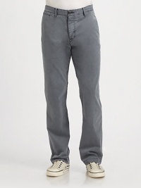 Tailored in a straight-leg fit, a lightweight cotton chino is a versatile option for the contemporary gentleman.Flat-front styleSide slash, back welt pocketsFront coin pocketInseam, about 32CottonMachine washImported Tailored in a straight-leg fit, a lightweight cotton chino is a versatile option for the contemporary gentleman.Flat-front styleSide slash, back welt pocketsFront coin pocketInseam, about 32CottonMachine washImported