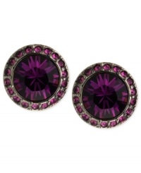 Purple pops in these earrings from Givenchy. Crafted from hematite-tone mixed metal, the earrings feature purple glass stones to stunning effect. Approximate drop: 1-1/2 inches.