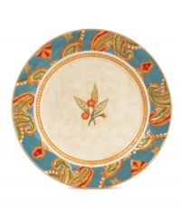 A fresh twist on a familiar pattern, the Carissa Paisley salad plates by Fitz and Floyd mix colorful paisleys with sculpted rope in durable stoneware. A fresh twist on a familiar pattern, the Carissa Paisley salad plates by Fitz and Floyd mix colorful paisleys with sculpted rope in durable stoneware.