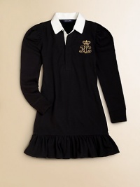 A soft cotton jersey dress is designed like a rugby with a twill collar and signature details for a cool authentic look and is finished with puffed sleeves and a ruffled hem for a hint of preppy collegiate style.Twill rugby collarLong puffed sleevesCrystal button at the collarRuffled hemCottonMachine washImported Please note: Number of buttons may vary depending on size ordered. A soft cotton jersey dress is designed like a rugby with a twill collar and signature details for a cool authentic look and is finished with puffed sleeves and a ruffled hem for a hint of preppy collegiate style.Twill rugby collarLong puffed sleevesCrystal button at the collarRuffled hemCottonMachine washImported Please note: Number of buttons may vary depending on size ordered.