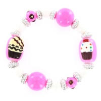 Pink Cupcake Little Girl's Hand Painted Glass Beaded Stretch Bracelet