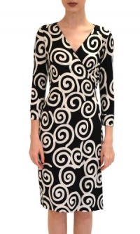 Diane von Furstenberg New Julian Two Wrap Dress Swirl Large Black 2