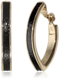 Anne Klein Dalton Black Gold-Tone Black Leather Clip-On Hoop Earrings Anne Klein Dalton Black Gold-Tone Black Leather Clip-On Hoop Earrings