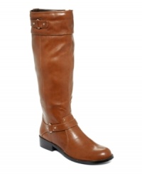 Walk tall in this elegant pair. Alfani's Jessa wide calf tall riding boots have straps at the ankle and around the top of the shaft. Walk tall in this elegant pair. Alfani's Jessa wide calf tall riding boots have straps at the ankle and around the top of the shaft.
