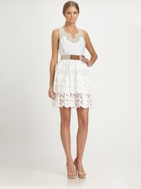 An exquisite laser-cut skirt is the focus of this crisp cotton poplin shift, cinched at the waist for a feminine silhouette.Notch scoopneckSleevelessWide beltTiered skirtSide zipperAbout 21 from natural waistCotton/polyesterDry cleanImportedModel shown is 5'11 (180cm) wearing US size 4. An exquisite laser-cut skirt is the focus of this crisp cotton poplin shift, cinched at the waist for a feminine silhouette.Notch scoopneckSleevelessWide beltTiered skirtSide zipperAbout 21 from natural waistCotton/polyesterDry cleanImportedModel shown is 5'11 (180cm) wearing US size 4.