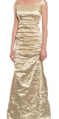 NICOLE MILLER Shimmering Metallic Gold Pleated Stretch Fit Eve Dress Gown 4 NICOLE MILLER Shimmering Metallic Gold Pleated Stretch Fit Eve Dress Gown 4