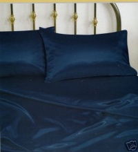 New King Size Satin Sheet Set - Includes 1 fitted sheet, 1 flat sheet and 2 pillow cases - Navy Blue New King Size Satin Sheet Set - Includes 1 fitted sheet, 1 flat sheet and 2 pillow cases - Navy Blue