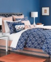 Endless rings. Brilliant orange and blue tones commingle with ultra-modern patterns in this Ringtrace comforter set from Martha Stewart Collection. Comes complete with bedskirt, shams and European shams to give your bed a bold, contemporary look.
