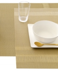 Dress up tables in Tuxedo Stripe by Chilewich. Simply elegant stripes woven in this pressed vinyl runner prove less is more for modern dining. Metallic gold and silver colorways set the scene for festive meals every day and throughout the holiday season. Dress up tables in Tuxedo Stripe by Chilewich. Simply elegant stripes woven in this pressed vinyl runner prove less is more for modern dining. Metallic gold and silver colorways set the scene for festive meals every day and throughout the holiday season.