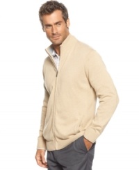 Smart style. Add a scholarly feel to any outfit with this comfortable cardigan from Club Room.