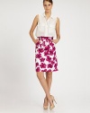 EXCLUSIVELY AT SAKS. Pretty painterly florals highlight this slim pencil silhouette finished with a front bow waistband.High waistband with bow accentFlat frontSlash pocketsCenter back zipperAbout 24 long97% cotton/3% spandexDry cleanMade in USAModel shown is 5'11 (180cm) wearing US size 4.