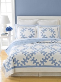 Introduce clean, classic lines with just a hint of something blue. Coupling intricate quilting with a mosaic circle design, this Wedding Rings quilt from Martha Stewart Collection brings a new twist to traditional comfort. Features pure, woven cotton and reverses to solid. Introduce clean, classic lines with just a hint of something blue. Coupling intricate quilting with a mosaic circle design, this Wedding Rings quilt from Martha Stewart Collection brings a new twist to traditional comfort. Features pure, woven cotton and reverses to solid.