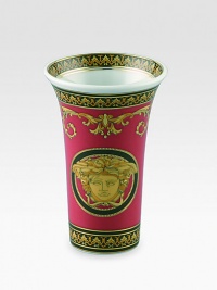 A wonder of elegant scrolls, colors and detail in a porcelain design inspired by the House of Versace's instantly recognizable Medusa logo. From the Medusa Red Collection Porcelain 4 high Hand wash Made in Germany A wonder of elegant scrolls, colors and detail in a porcelain design inspired by the House of Versace's instantly recognizable Medusa logo. From the Medusa Red Collection Porcelain 4 high Hand wash Made in Germany