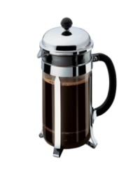 All in good taste. Bodum's coffee press is recognized worldwide as one the best ways to brew coffee. Imagine a cup, made to your liking in just 4 minutes! Expertly crafted with a stainless steel filter system, heat-resistant borosilicate glass beaker and stay cool handle and knob. Makes 8 cups. Two-year limited warranty. All in good taste. Bodum's coffee press is recognized worldwide as one the best ways to brew coffee. Imagine a cup, made to your liking in just 4 minutes! Expertly crafted with a stainless steel filter system, heat-resistant borosilicate glass beaker and stay cool handle and knob. Makes 8 cups. Two-year limited warranty.