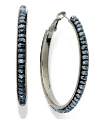 Again, with feeling. Hoop earrings from c.A.K.e by Ali Khan get some texture with glass accents at the outside. Crafted from silver tone mixed metal. Approximate diameter: 2 inches. Again, with feeling. Hoop earrings from c.A.K.e by Ali Khan get some texture with glass accents at the outside. Crafted from silver tone mixed metal. Approximate diameter: 2 inches.
