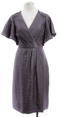 Adrianna Papell Smoke Grey Sateen Beaded Shoulder Sheath Dress 8 Adrianna Papell Smoke Grey Sateen Beaded Shoulder Sheath Dress 8