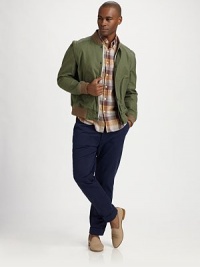These casual cotton chinos are slightly cropped and cuffed for a modern look.Button flyFront slash pocketsBack notched waistbandTwo back welt pocketsInseam, about 27¾CottonMachine washMade in USA of imported fabric These casual cotton chinos are slightly cropped and cuffed for a modern look.Button flyFront slash pocketsBack notched waistbandTwo back welt pocketsInseam, about 27¾CottonMachine washMade in USA of imported fabric