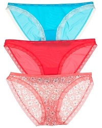 A solid or floral print bikini with intricate lace trim and logo stamped waistband. Style #D3447 A solid or floral print bikini with intricate lace trim and logo stamped waistband. Style #D3447