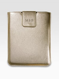Stylish protection for your iPad or iPad 2, handcrafted in sleek leather with chamois lining to securely hold the unit in place. Chamois liningLeather8½ X 10Handmade in USAFOR PERSONALIZATION Select a quantity, then scroll down and click on PERSONALIZE & ADD TO BAG to choose and preview your personalization options. Please allow 2 to 3 weeks for delivery. Stylish protection for your iPad or iPad 2, handcrafted in sleek leather with chamois lining to securely hold the unit in place. Chamois liningLeather8½ X 10Handmade in USAFOR PERSONALIZATION Select a quantity, then scroll down and click on PERSONALIZE & ADD TO BAG to choose and preview your personalization options. Please allow 2 to 3 weeks for delivery.