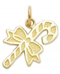 Sweeten the season. This petite candy cane charm makes the perfect addition to your holiday collection. Crafted in 14k gold with textured design. Approximate length: 7/10 inch. Approximate width: 3/5 inch. Sweeten the season. This petite candy cane charm makes the perfect addition to your holiday collection. Crafted in 14k gold with textured design. Approximate length: 7/10 inch. Approximate width: 3/5 inch.