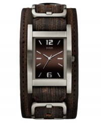 Your casual, cool look is in the bag with this cuff watch by GUESS. Your casual, cool look is in the bag with this cuff watch by GUESS.