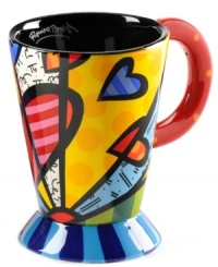 A work of art, the vividly hued, wildly patterned Heart latte mug showcases the one-of-a-kind style of world-renowned Brazilian artist Romero Britto. A work of art, the vividly hued, wildly patterned Heart latte mug showcases the one-of-a-kind style of world-renowned Brazilian artist Romero Britto.