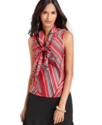 A flirty bow adds feminine appeal to your work wardrobe. Wear Kasper's striped blouse to add color to a black suit or pair it with a cardigan for a vintage-inspired look. A flirty bow adds feminine appeal to your work wardrobe. Wear Kasper's striped blouse to add color to a black suit or pair it with a cardigan for a vintage-inspired look.