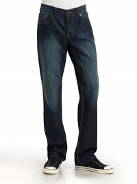 Slightly fitted, yet exceptionally comfortable, this slim-fit cotton denim classic comes in the season's trendiest hue.Mid-width waistband with belt loops Front zipper and button fly Five-pocket style Contrast stitching and logo patch at backpocket Inseam, about 34 Cotton; hand wash or machine wash Imported Slightly fitted, yet exceptionally comfortable, this slim-fit cotton denim classic comes in the season's trendiest hue.Mid-width waistband with belt loops Front zipper and button fly Five-pocket style Contrast stitching and logo patch at backpocket Inseam, about 34 Cotton; hand wash or machine wash Imported