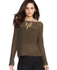 A hot layering piece, this sheer BCBGeneration crochet sweater is perfect over bandeau tops & tanks! A hot layering piece, this sheer BCBGeneration crochet sweater is perfect over bandeau tops & tanks!