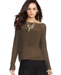 A hot layering piece, this sheer BCBGeneration crochet sweater is perfect over bandeau tops & tanks!