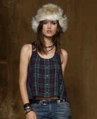 Denim & Supply Ralph Lauren's sleeveless tank is rendered in a chic heritage plaid and trimmed with soft pleats and a delicate lace panel for a hint of romance Denim & Supply Ralph Lauren's sleeveless tank is rendered in a chic heritage plaid and trimmed with soft pleats and a delicate lace panel for a hint of romance
