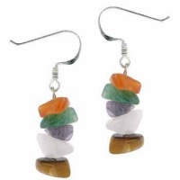 Sterling Silver Genuine Tiger Eye Carnelian Rose Quartz Amethyst and Green Jade Chip Earrings Sterling Silver Genuine Tiger Eye Carnelian Rose Quartz Amethyst and Green Jade Chip Earrings