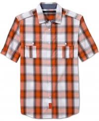 Get your weekend wardrobe all squared away with this sweet checked shirt from Sean John. Get your weekend wardrobe all squared away with this sweet checked shirt from Sean John.