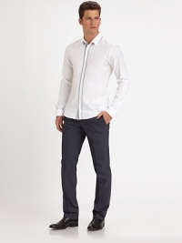 Stylishly handsome, in a slim-fitting silhouette, crafted in the finest quality cotton.ButtonfrontCovered placketAbout 28 from shoulder to hemCottonDry cleanImported Stylishly handsome, in a slim-fitting silhouette, crafted in the finest quality cotton.ButtonfrontCovered placketAbout 28 from shoulder to hemCottonDry cleanImported
