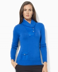 Lauren by Ralph Lauren's heritage-inspired shawl-collar sweater is updated for the active woman, rendered in breathable cotton and finished with microfiber accents. (Clearance)