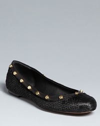 Love: go bananas for these go-with everything Rachel Zoe ballet flats, in chic calf hair edged up with golden studs. Love: go bananas for these go-with everything Rachel Zoe ballet flats, in chic calf hair edged up with golden studs.