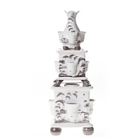 This set of three charming Juliska tulipiere towers depicts romantic elements from English country life in traditional ceramic stoneware. Intricate patterns allow you to arrange flowers in endless combinations. This set of three charming Juliska tulipiere towers depicts romantic elements from English country life in traditional ceramic stoneware. Intricate patterns allow you to arrange flowers in endless combinations.