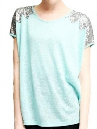 Gorgeous Ya Los Angeles Aqua Blue Sweater with Silver Sequin Accented Shoulders (Medium)