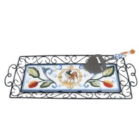 Fitz and Floyd Ricamo Cheese Tray with Knife, Small Fitz and Floyd Ricamo Cheese Tray with Knife, Small
