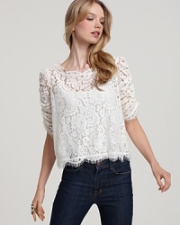 Go romantic in this delicate lace top from Joie. The utterly feminine style brings softness to any look. Go romantic in this delicate lace top from Joie. The utterly feminine style brings softness to any look.