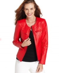 Rev up chilly days with Ellen Tracy's quilted faux-leather jacket! Rev up chilly days with Ellen Tracy's quilted faux-leather jacket!