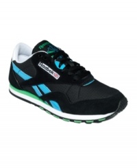 Classic and sporty. Reebok's Classic Nylon Slim sneakers feature a self-tie lace closure and a lightweight cushioned midsole. Classic and sporty. Reebok's Classic Nylon Slim sneakers feature a self-tie lace closure and a lightweight cushioned midsole.