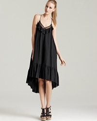 Flowing loosely over your silhouette, this cotton Rebecca Minkoff dress exudes femininity with a sheer panel and soft ruffles at the neckline. Add a dose of edge to the look with chunky sandals and some tough-luxe accents. Flowing loosely over your silhouette, this cotton Rebecca Minkoff dress exudes femininity with a sheer panel and soft ruffles at the neckline. Add a dose of edge to the look with chunky sandals and some tough-luxe accents.